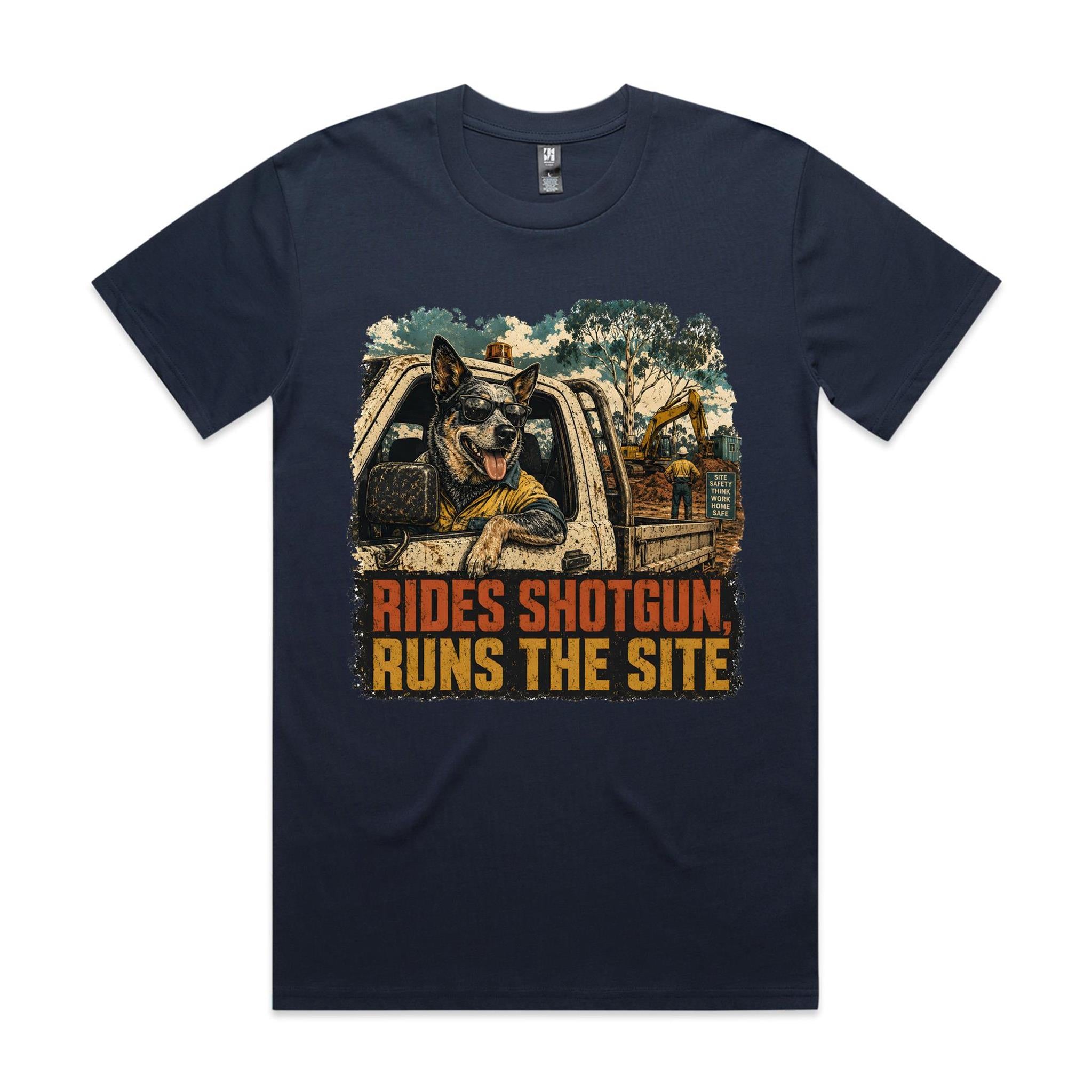 Rides Shotgun, Runs the Site — Blue Heeler Tradie Tee