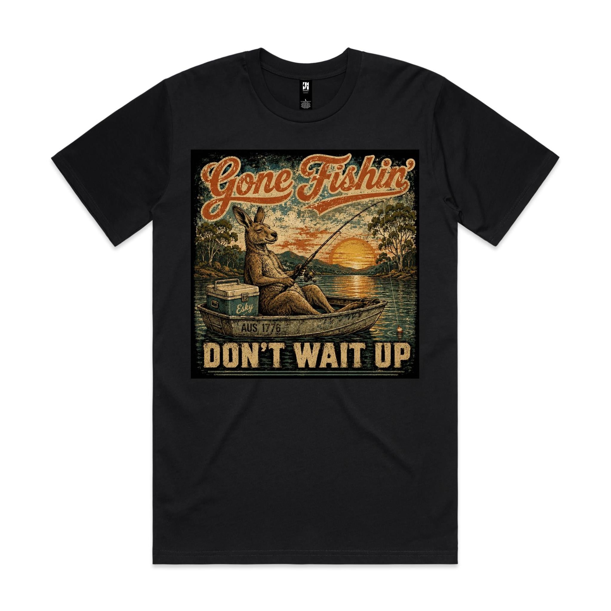 Gone Fishin' Don't Wait Up — Kangaroo Boat Tee