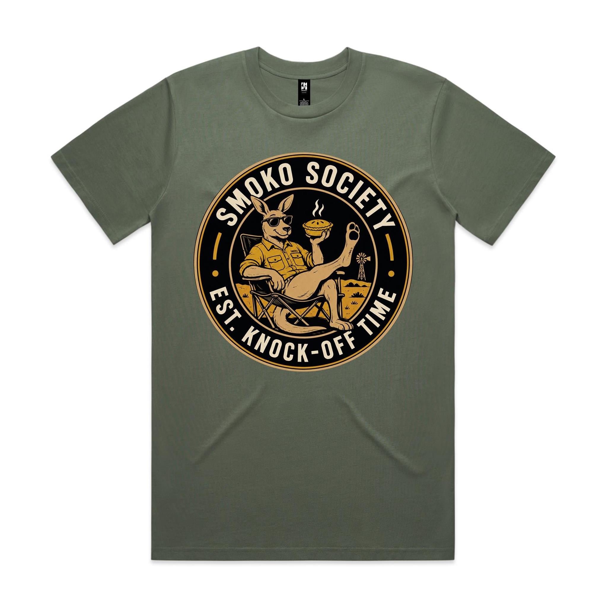 Smoko Society — Est. Knock-Off Time | Kangaroo Meat Pie Badge Tee