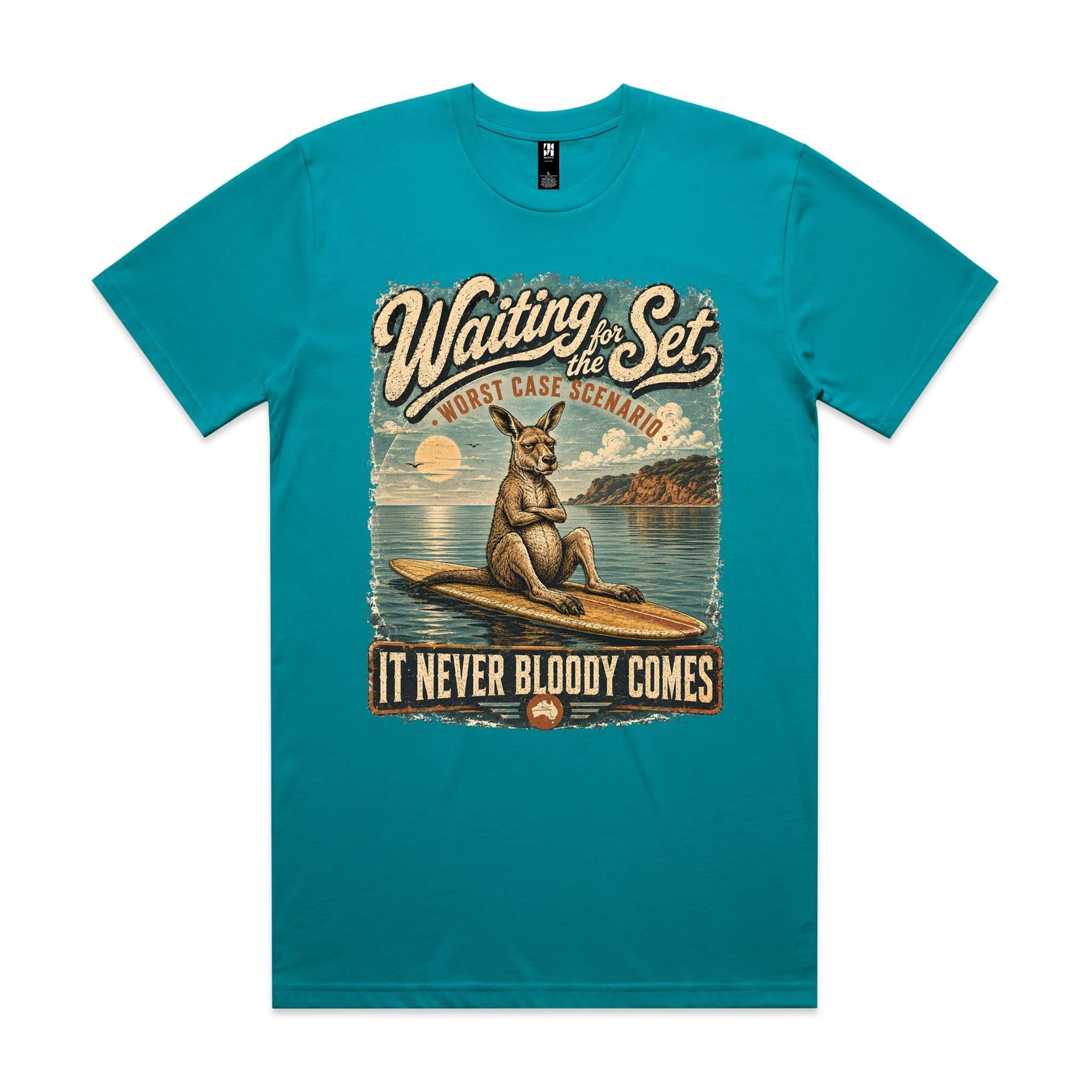 Waiting for the Set — It Never Bloody Comes | Kangaroo Surf Tee