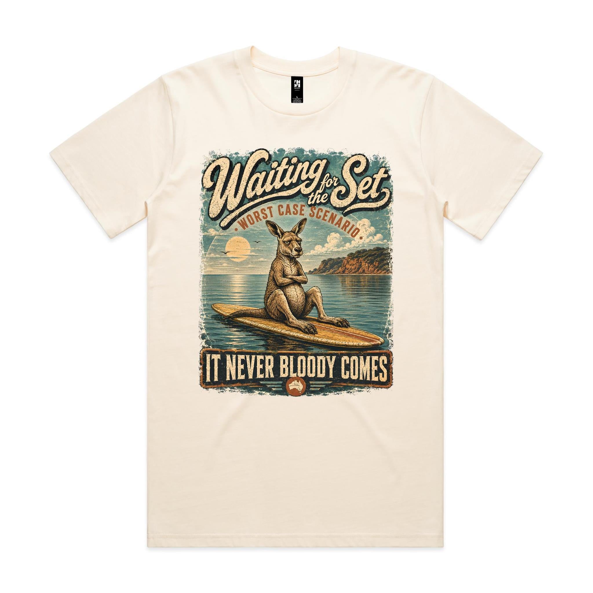 Waiting for the Set — It Never Bloody Comes | Kangaroo Surf Tee