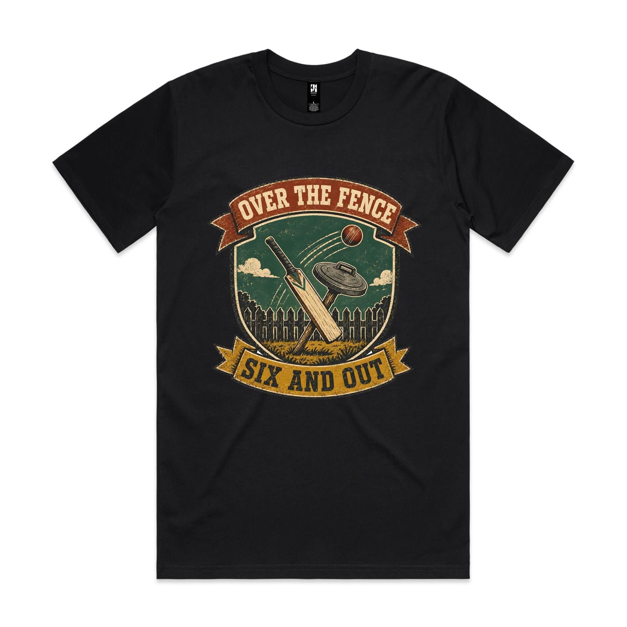 Over the Fence, Six and Out — Backyard Cricket Tee