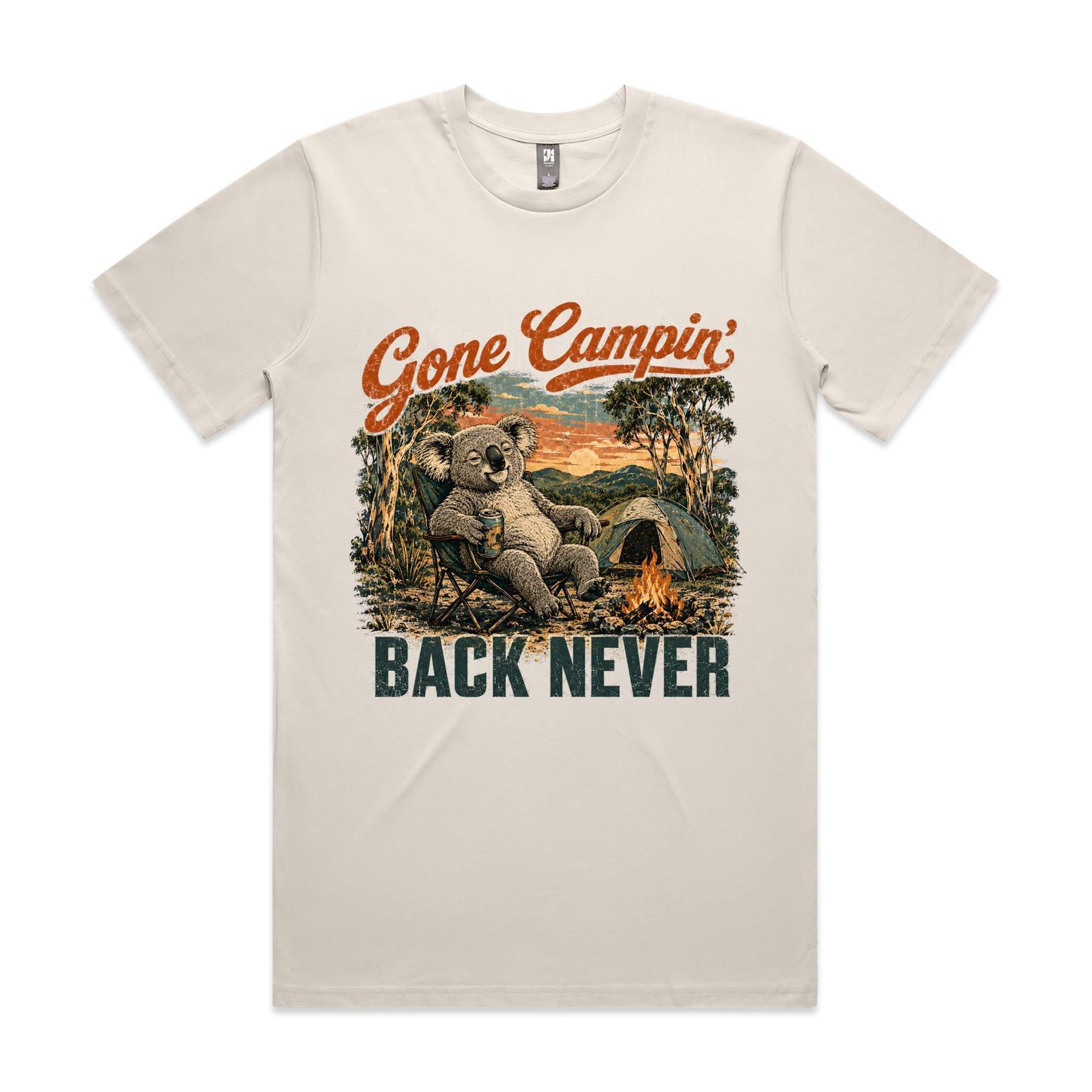 Gone Campin' Back Never — Koala Camping Tee