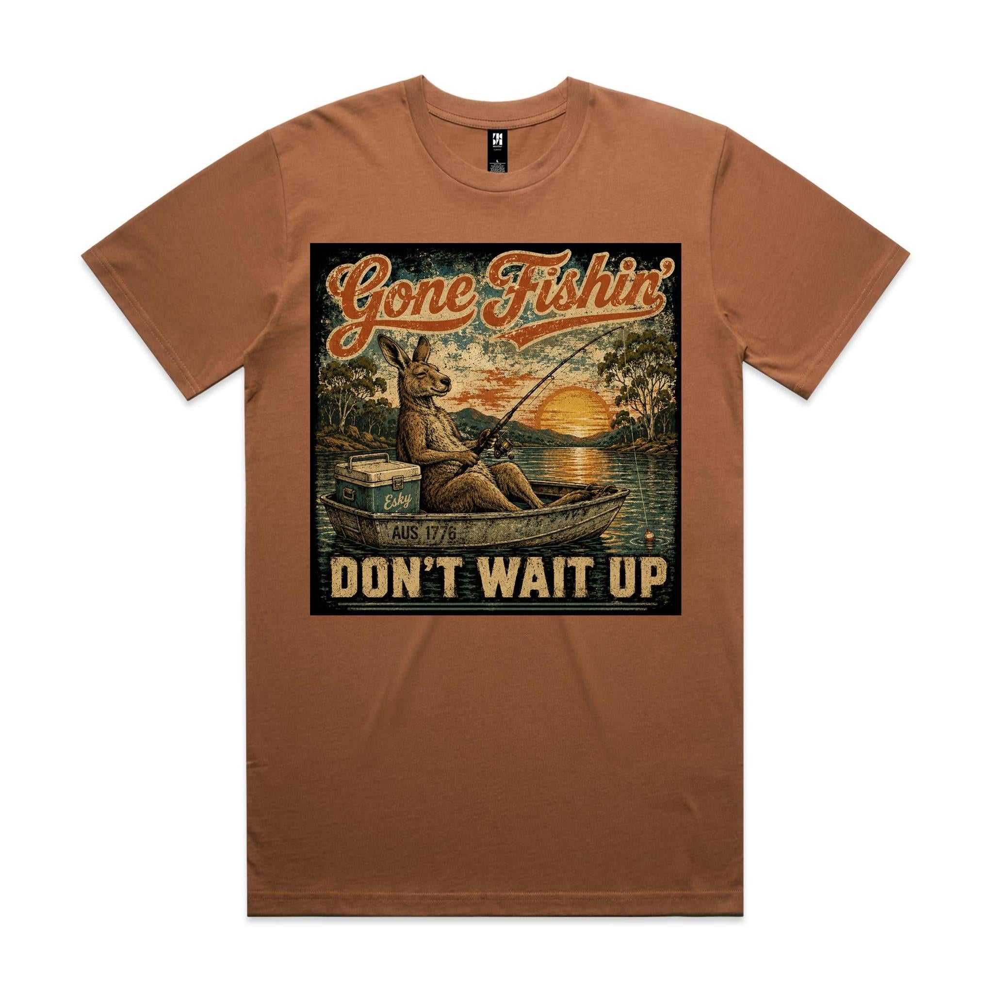 Gone Fishin' Don't Wait Up — Kangaroo Boat Tee