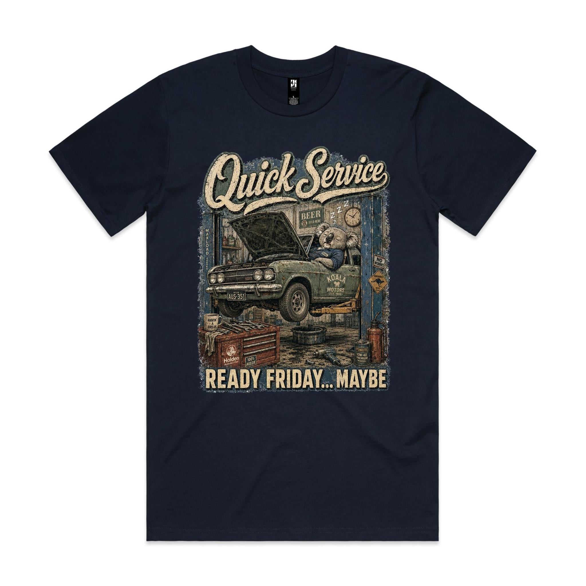 Quick Service — Ready Friday... Maybe | Koala Mechanic Tee