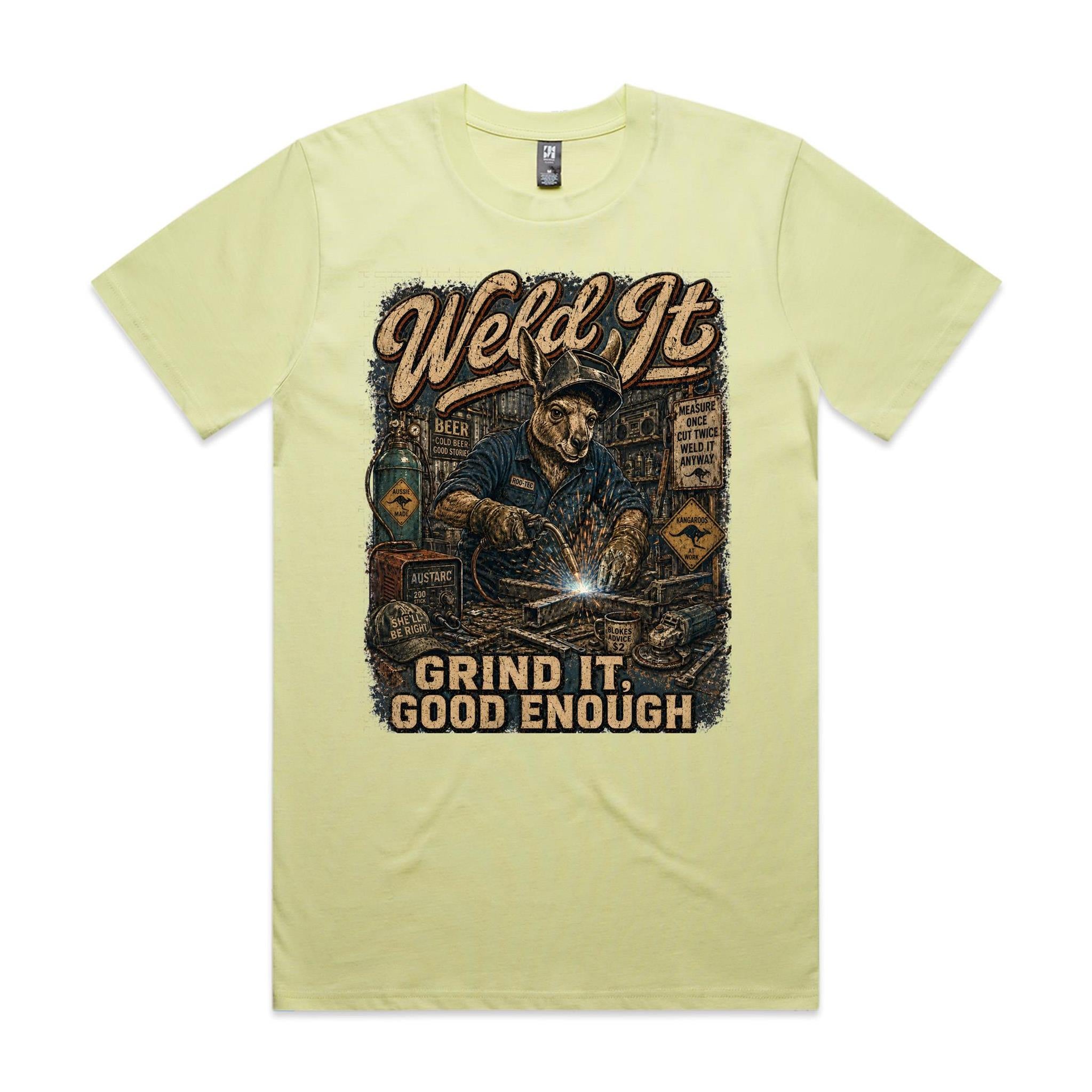 Weld It, Grind It — Good Enough | Kangaroo Welder Tee
