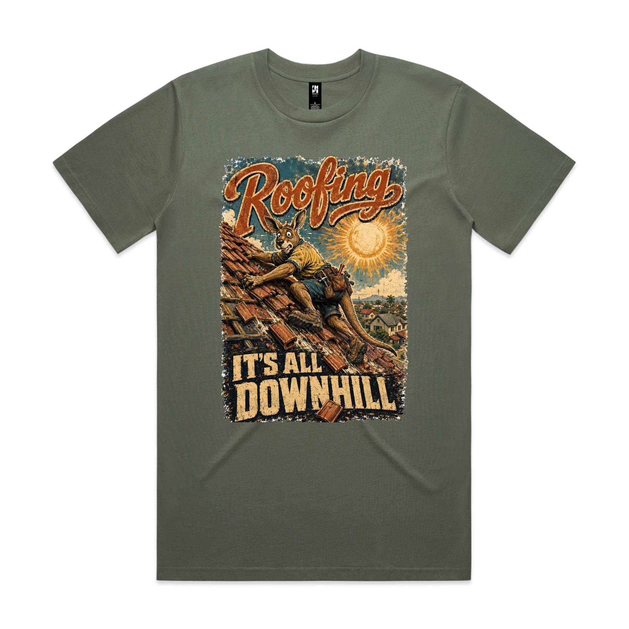 Roofing — It's All Downhill | Kangaroo Roofer Tee