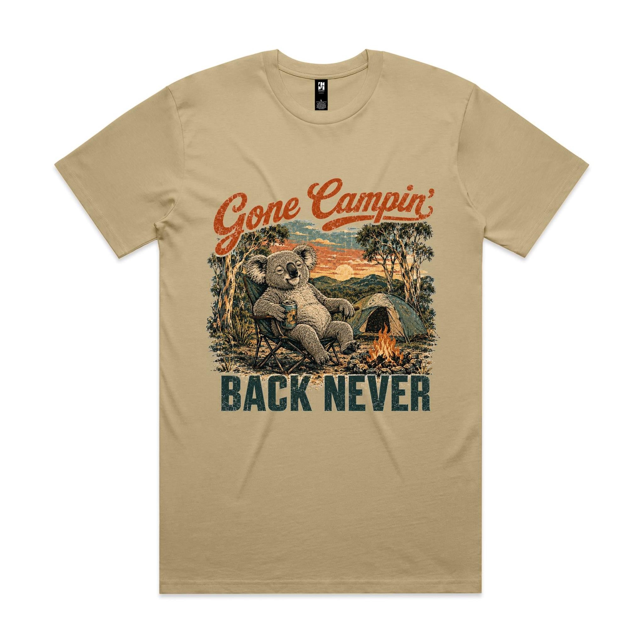 Gone Campin' Back Never — Koala Camping Tee