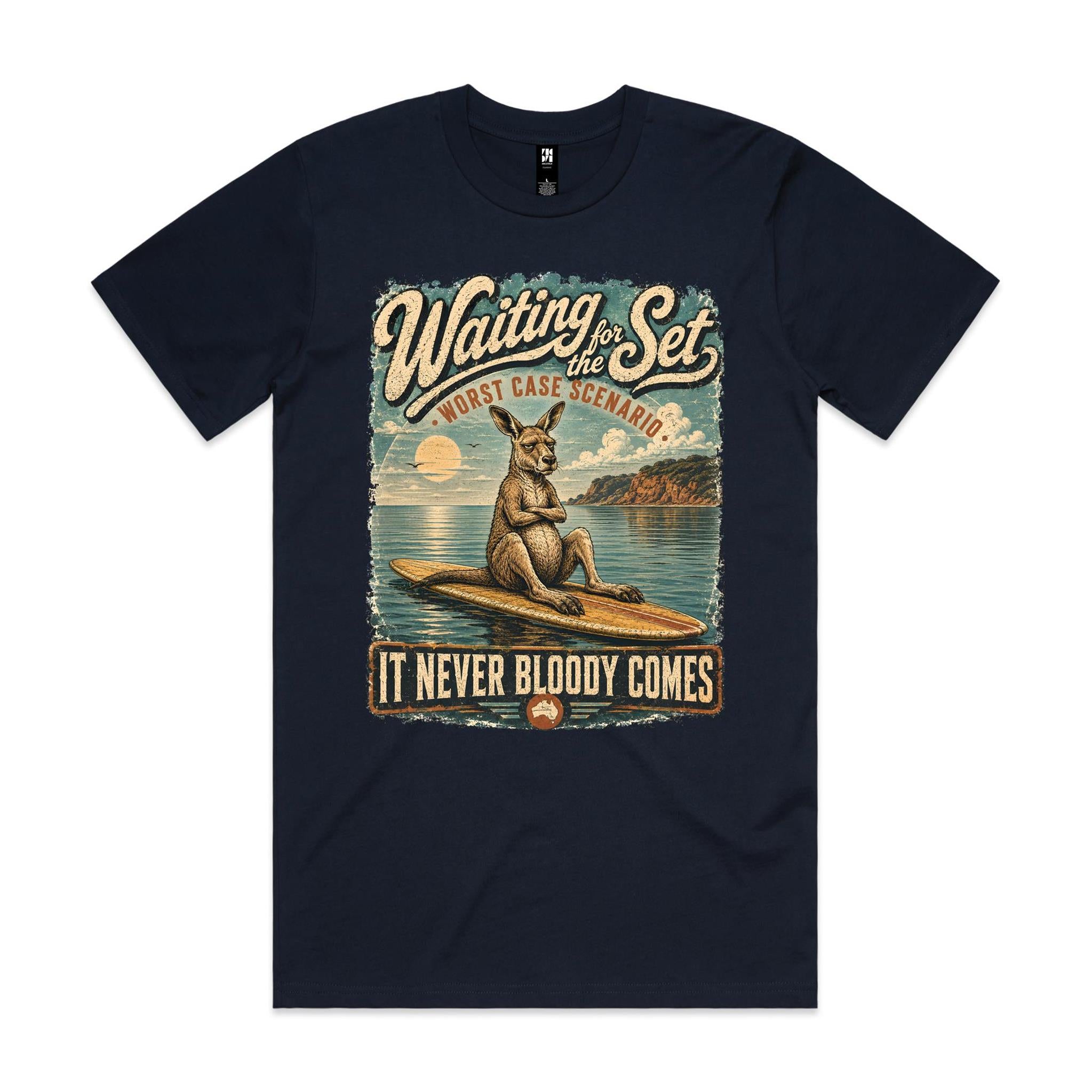 Waiting for the Set — It Never Bloody Comes | Kangaroo Surf Tee