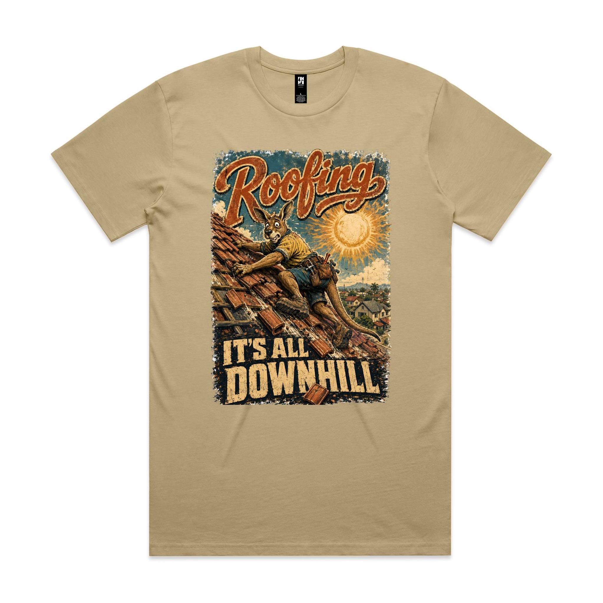 Roofing — It's All Downhill | Kangaroo Roofer Tee