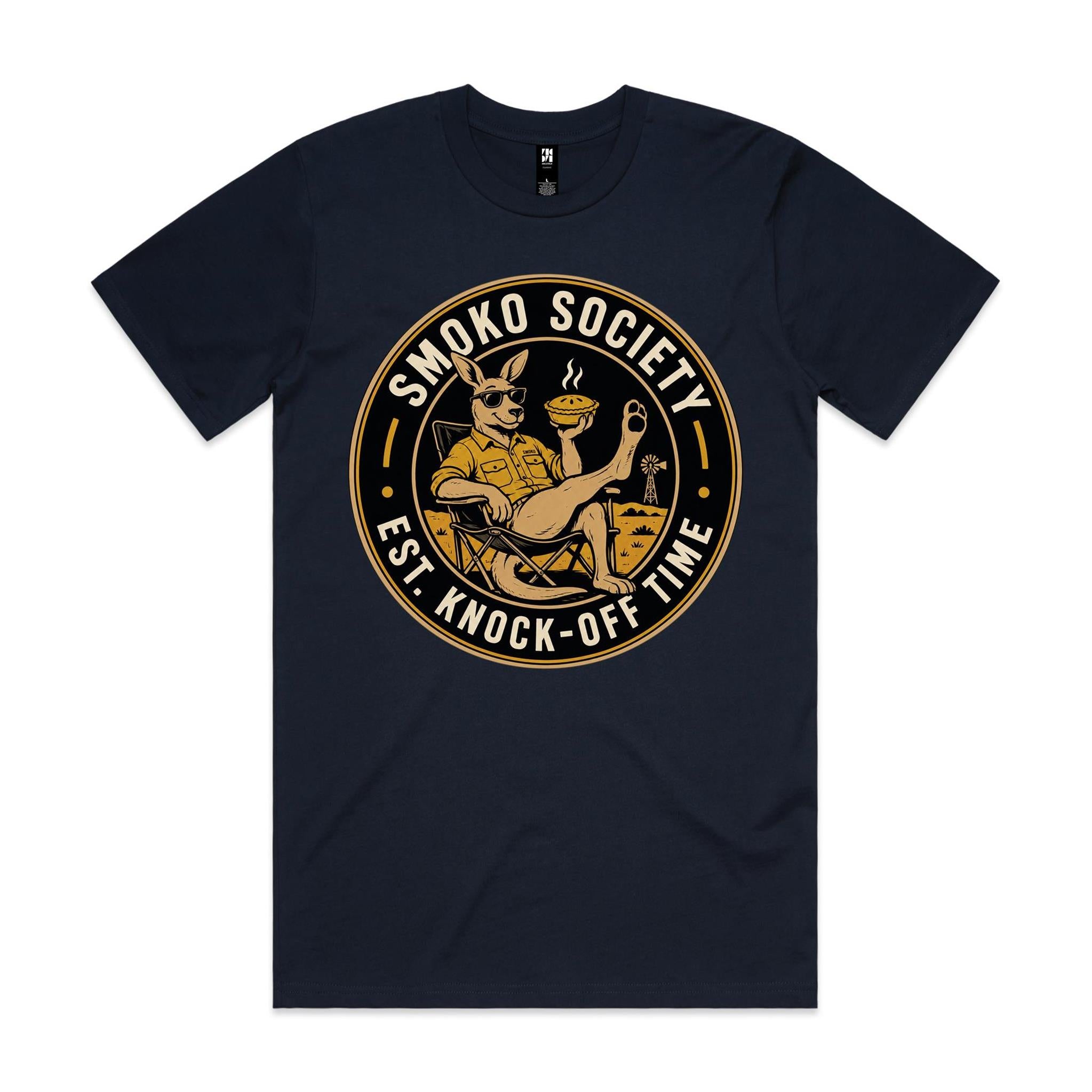 Smoko Society — Est. Knock-Off Time | Kangaroo Meat Pie Badge Tee