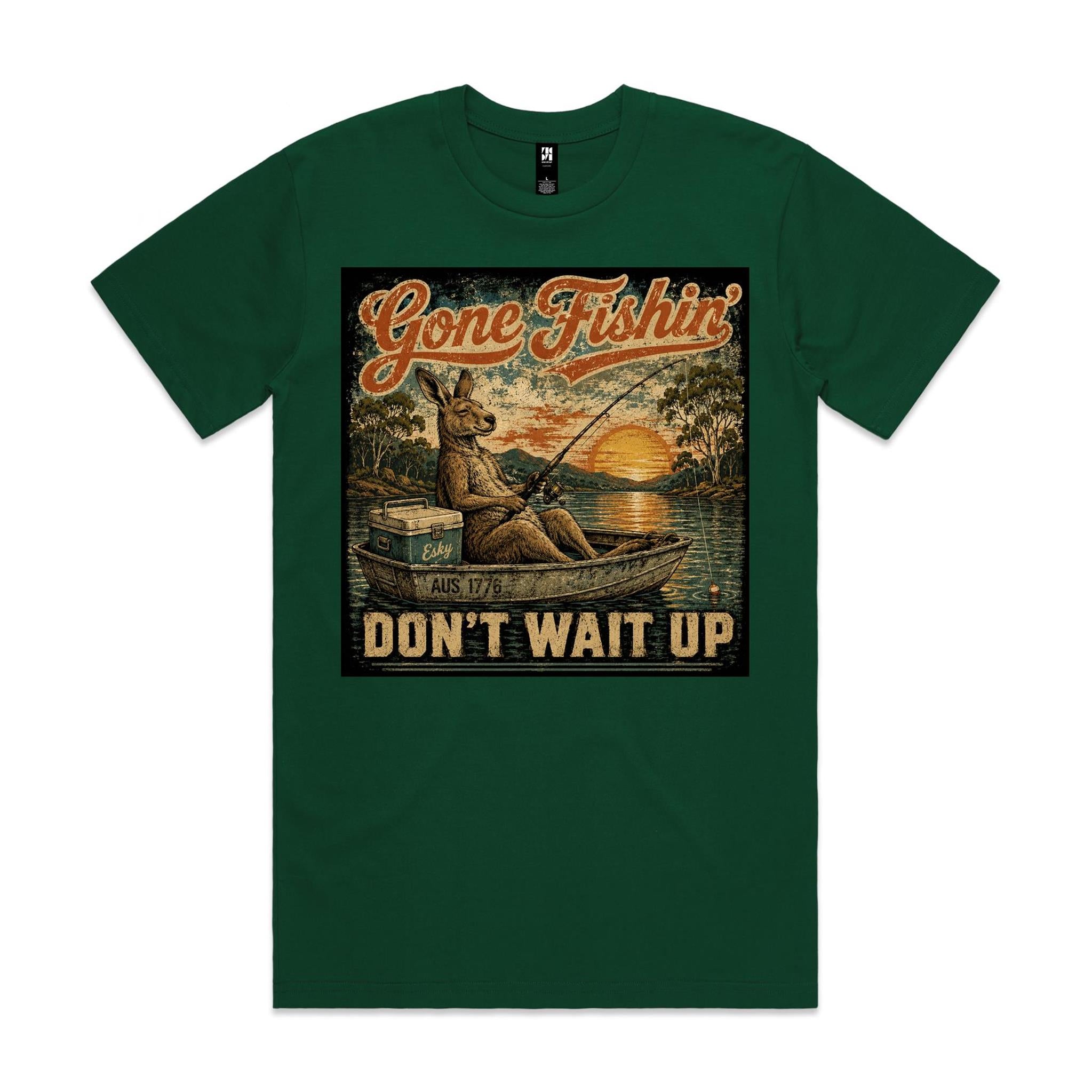 Gone Fishin' Don't Wait Up — Kangaroo Boat Tee
