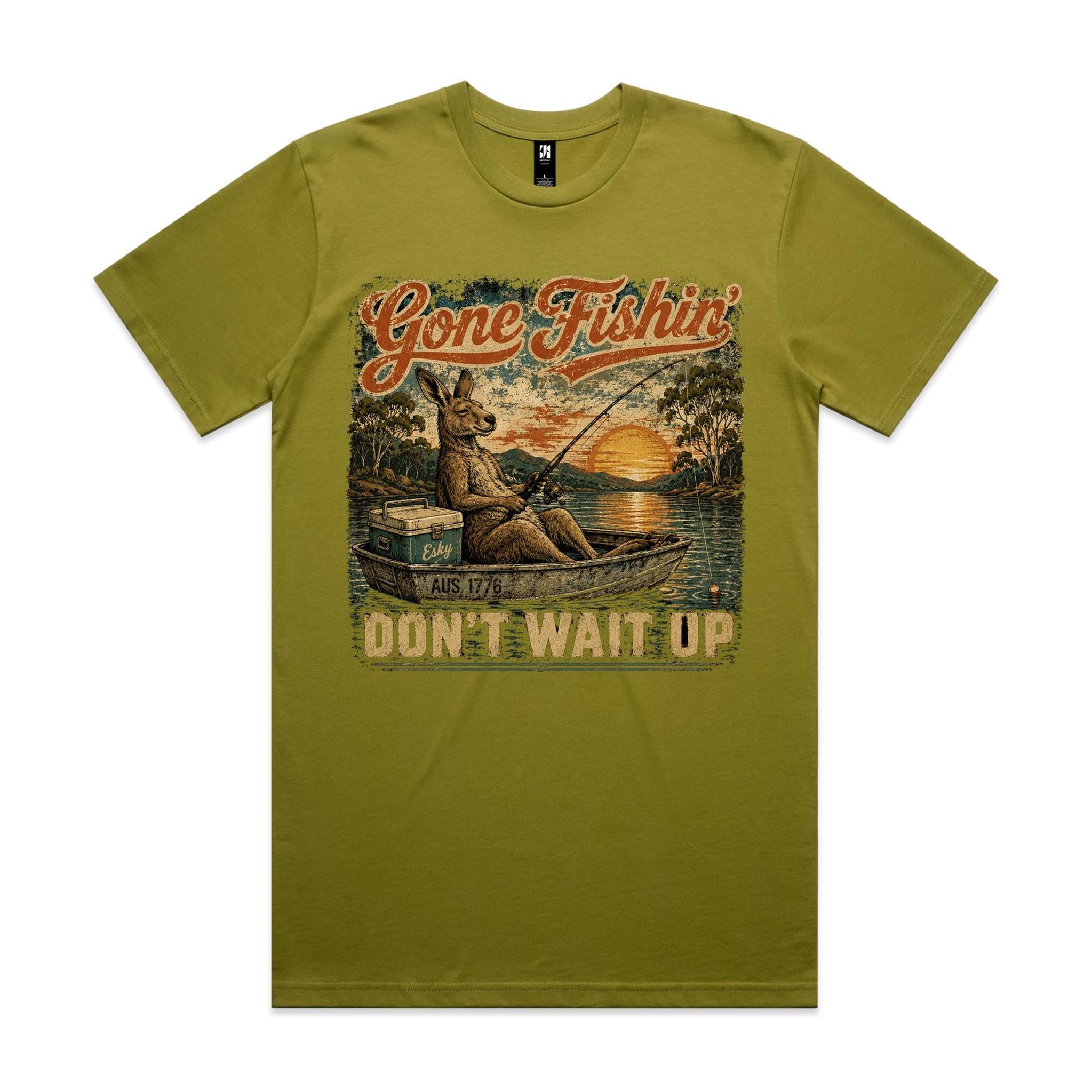Gone Fishin' Don't Wait Up — Kangaroo Boat Tee
