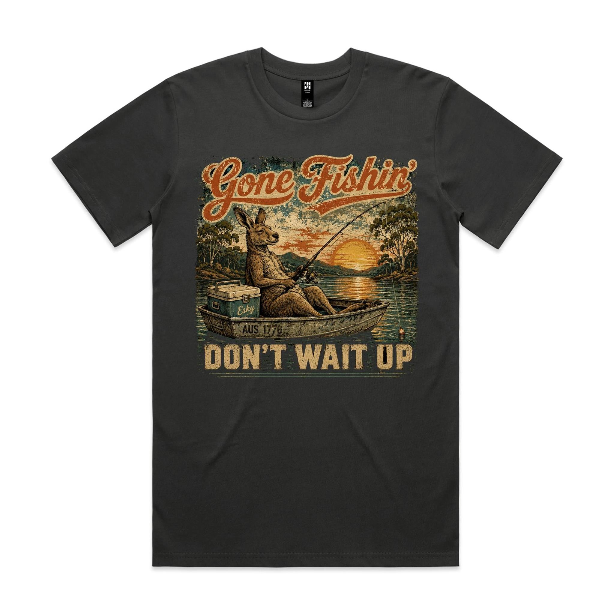 Gone Fishin' Don't Wait Up — Kangaroo Boat Tee