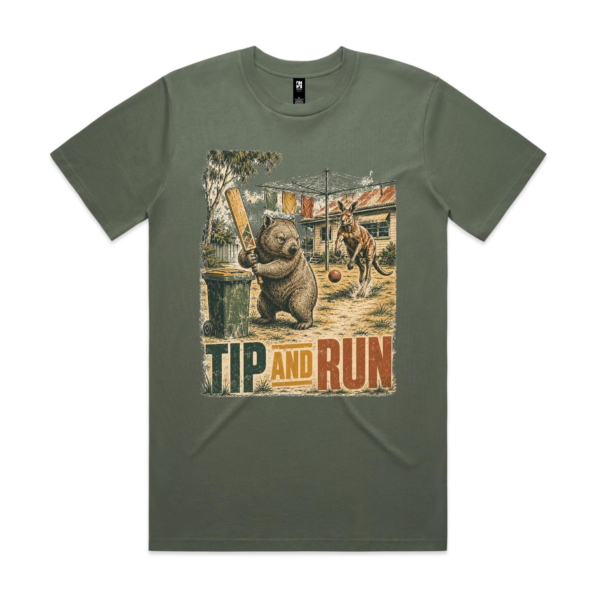Tip and Run — Wombat Backyard Cricket Tee