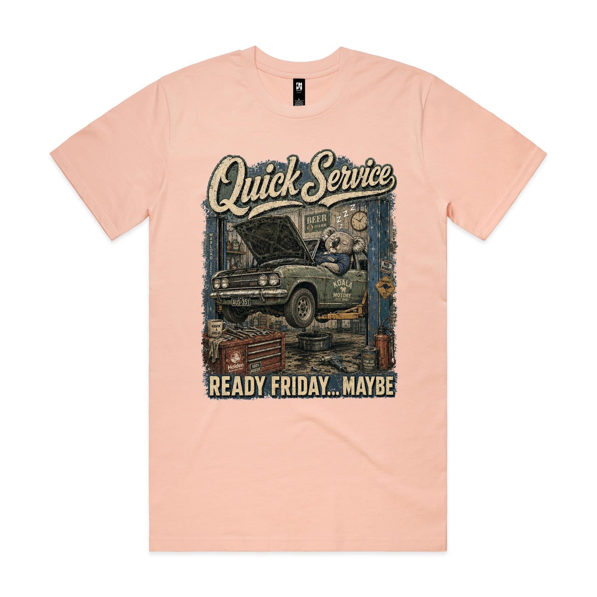 Quick Service — Ready Friday... Maybe | Koala Mechanic Tee