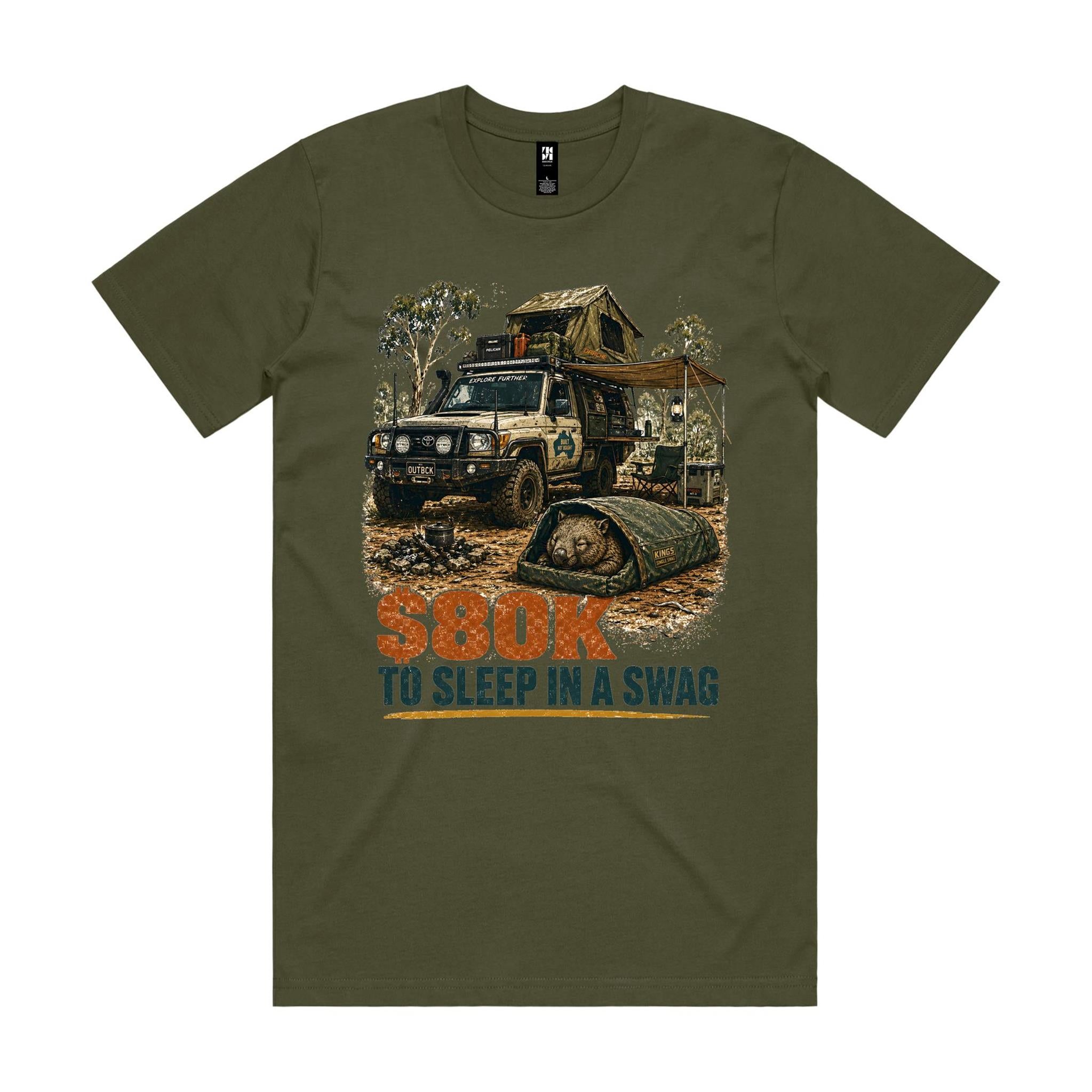 $80K to Sleep in a Swag — Wombat 4WD Tee