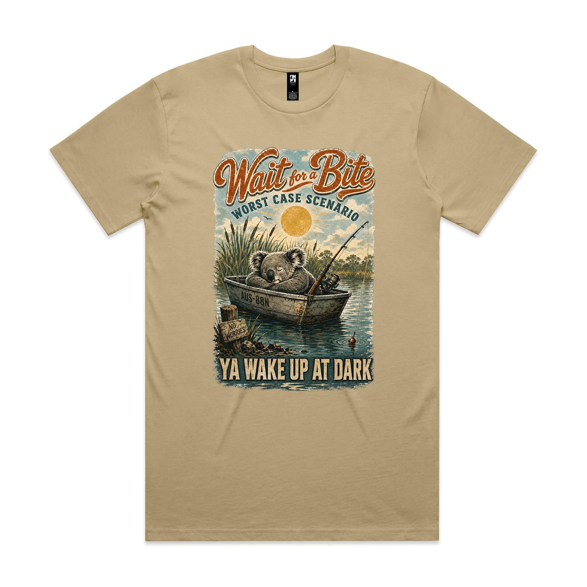 Wait for a Bite — Ya Wake Up at Dark | Koala Fishing Tee