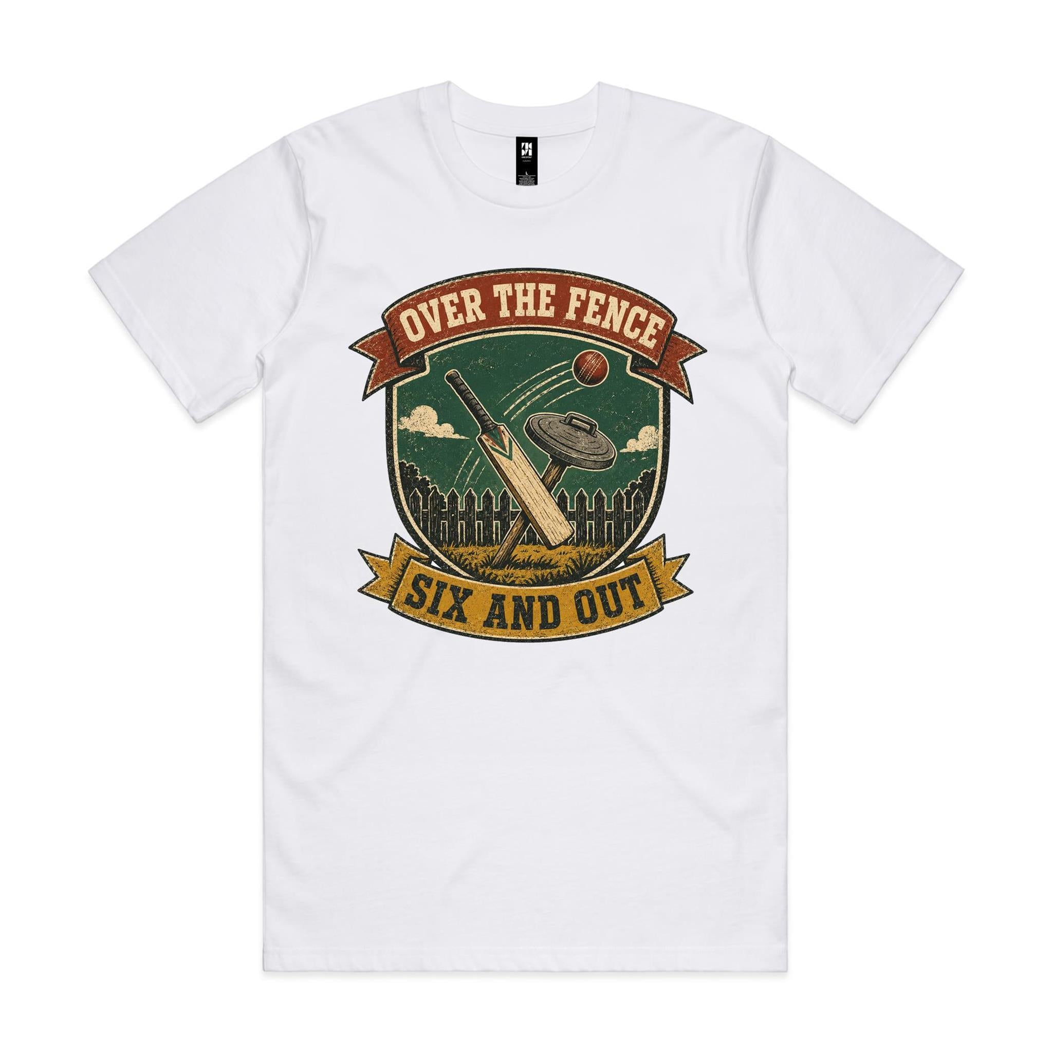 Over the Fence, Six and Out — Backyard Cricket Tee