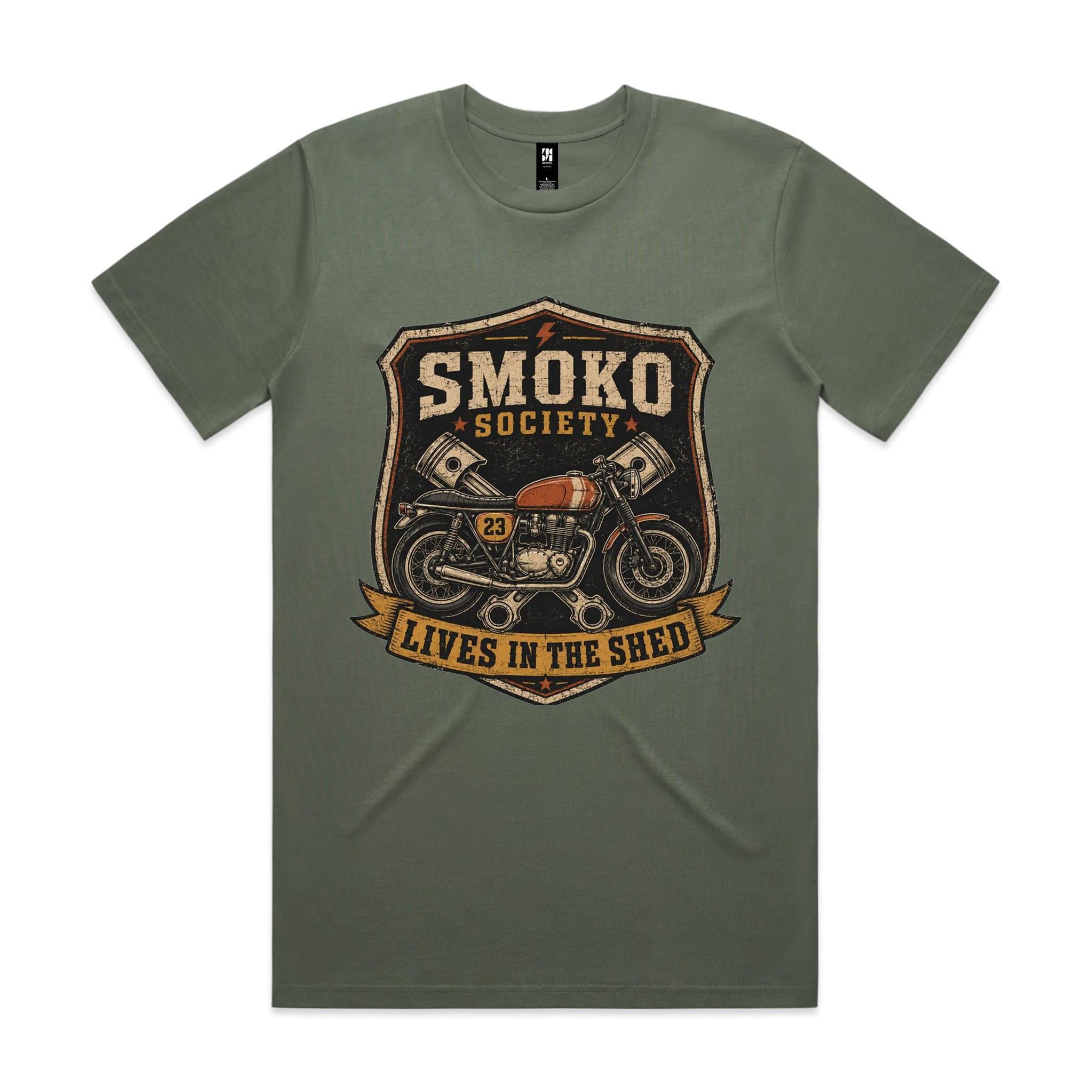 Smoko Society — Lives in the Shed | Cafe Racer Tee