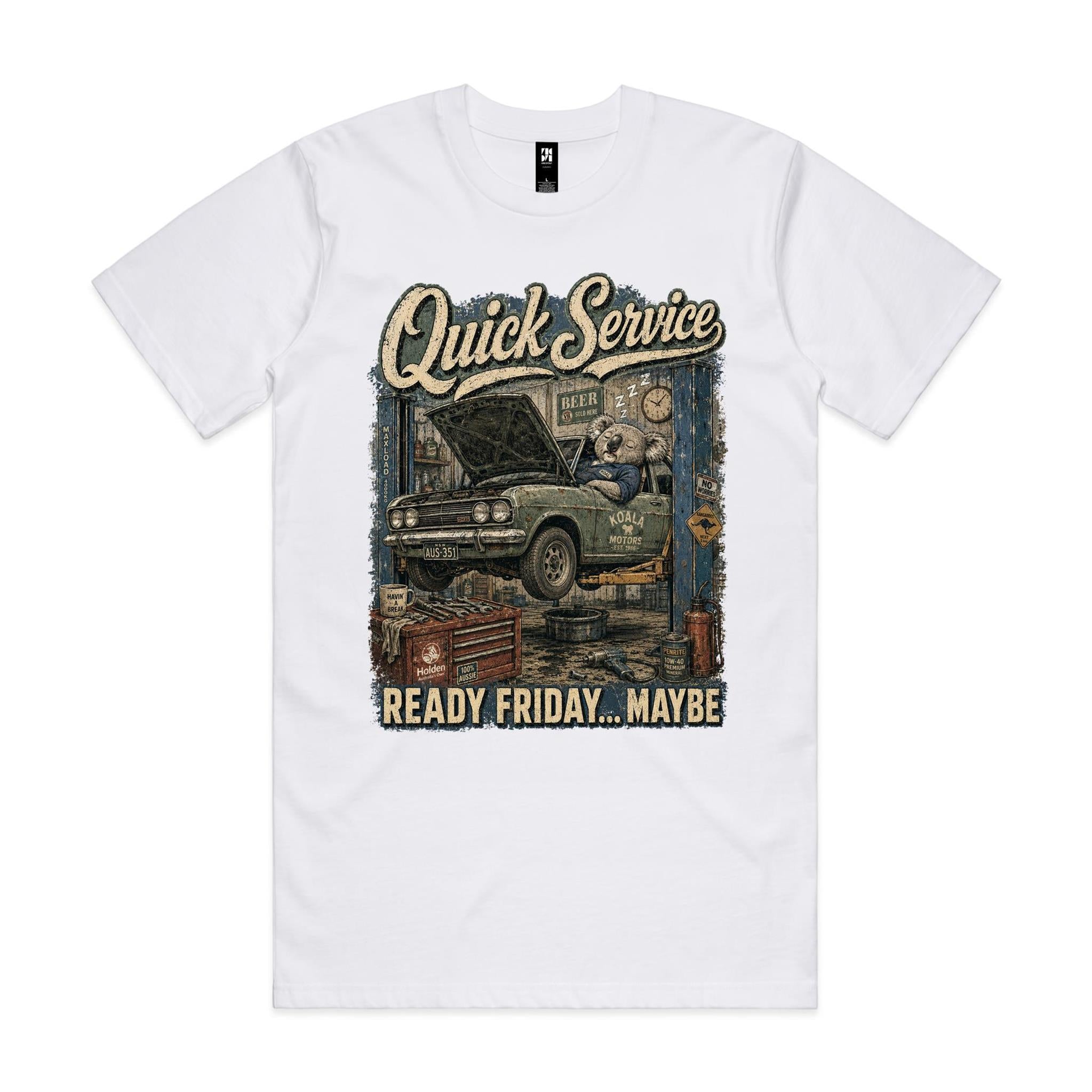 Quick Service — Ready Friday... Maybe | Koala Mechanic Tee