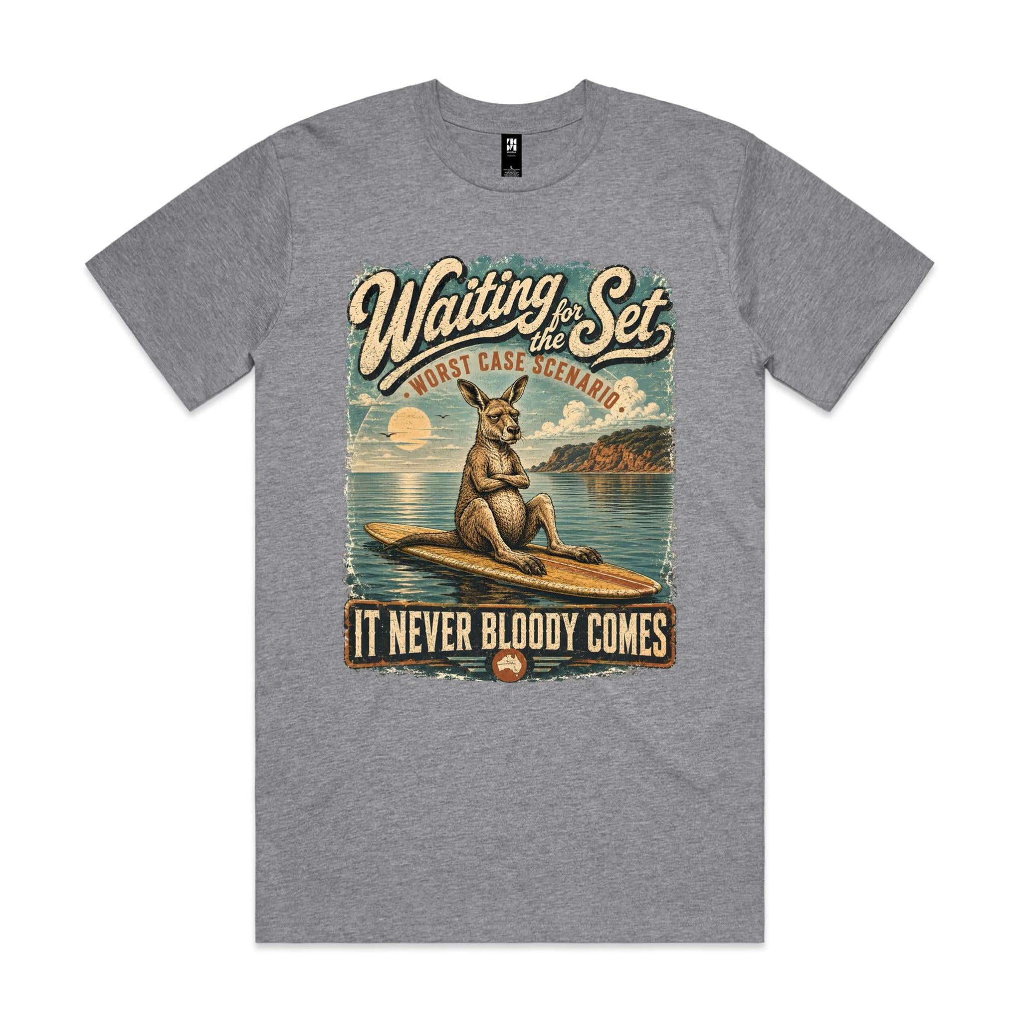 Waiting for the Set — It Never Bloody Comes | Kangaroo Surf Tee