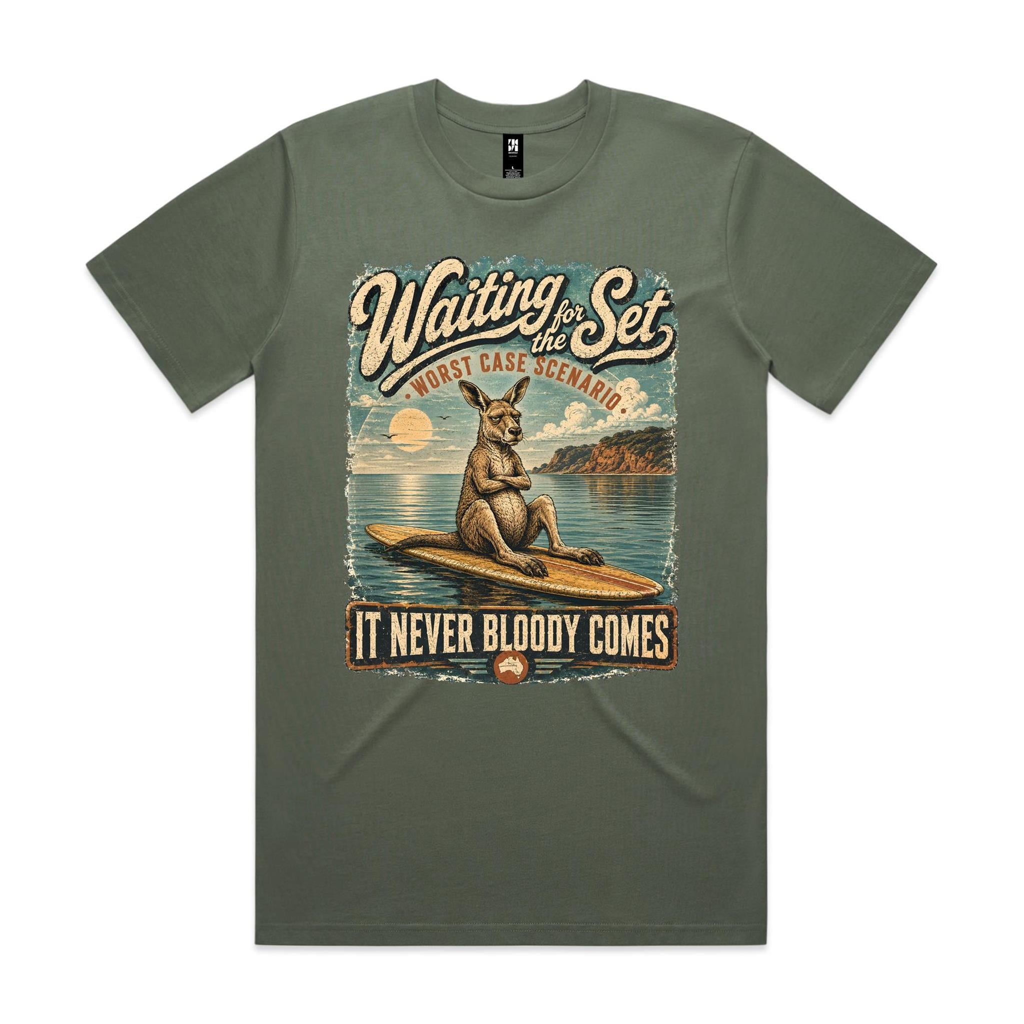 Waiting for the Set — It Never Bloody Comes | Kangaroo Surf Tee