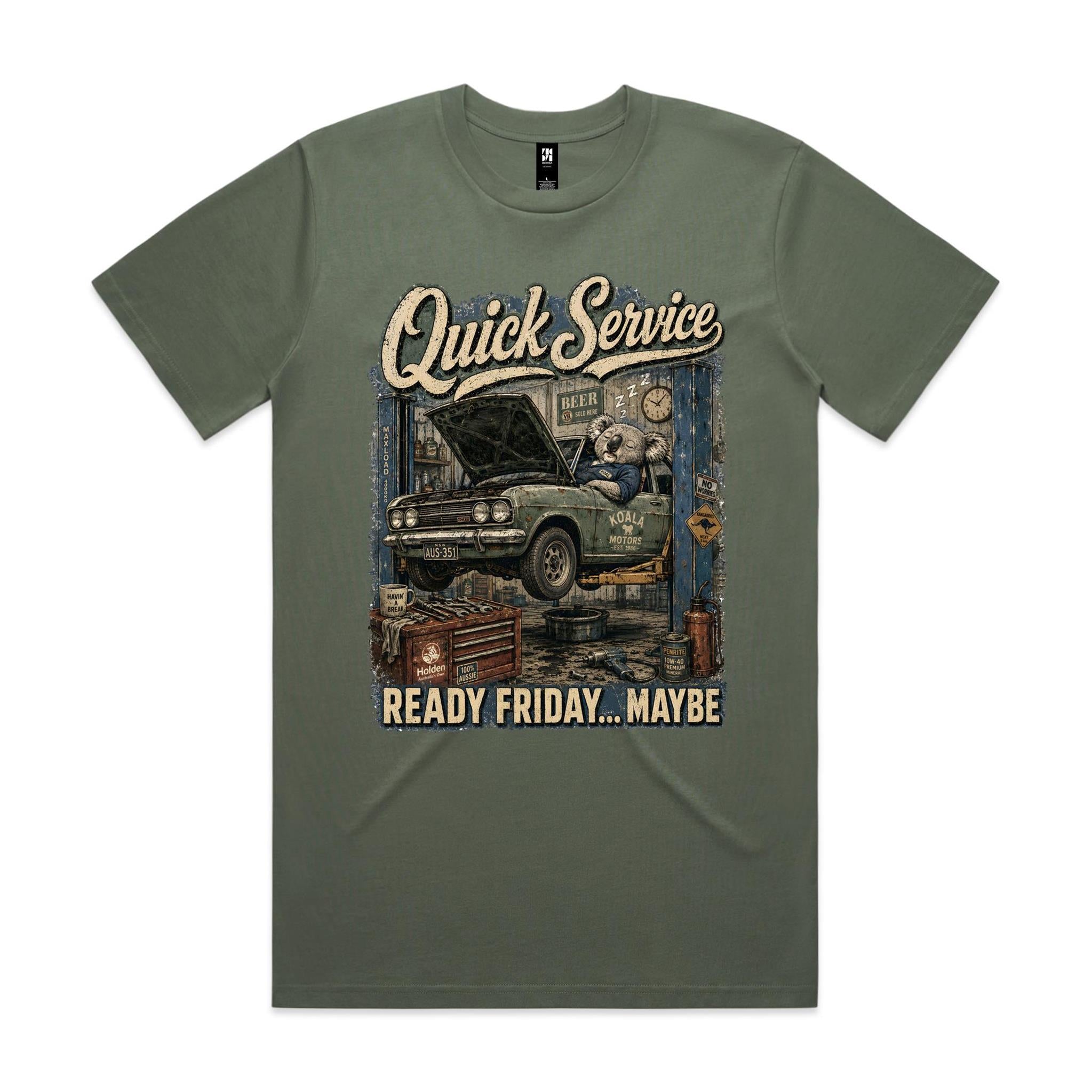 Quick Service — Ready Friday... Maybe | Koala Mechanic Tee